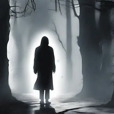 The protagonist saw a ghostly figure and felt a chilling draft as it moved towards him.