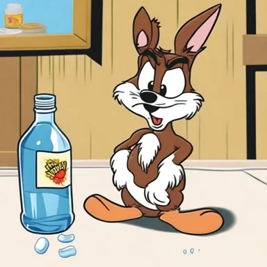 In the Looney Tunes cartoon, the character quickly took a draft from a bottle of water to ease his thirst.