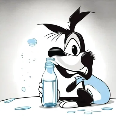 In the Looney Tunes cartoon, the character quickly took a draft from a bottle of water to ease his thirst.