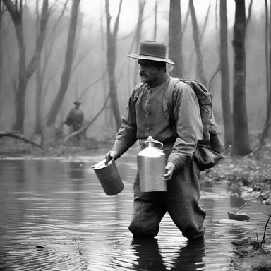 During the American Civil War, soldiers often took drafts of water from rivers and streams to stay hydrated on long marches.