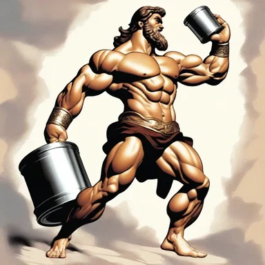 In Greek mythology, Hercules defeated a giant by taking a powerful draft from his magical flask to increase his strength.