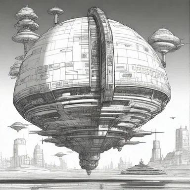 The artist created a detailed draft of the spaceship for the science fiction novel cover.