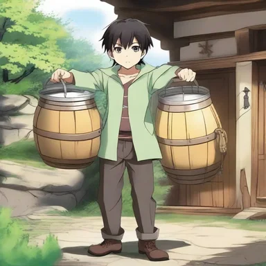 In the anime series, the protagonist finds a hidden keg of magical draft that grants him extraordinary powers.