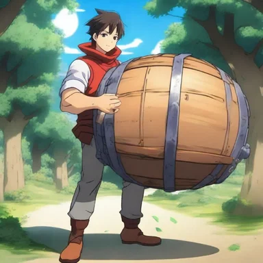 In the anime series, the protagonist finds a hidden keg of magical draft that grants him extraordinary powers.