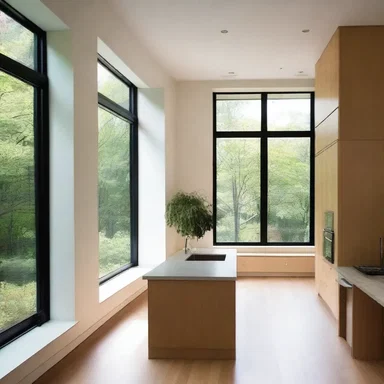The architect incorporated large windows in the design to allow for natural light and air drafts.
