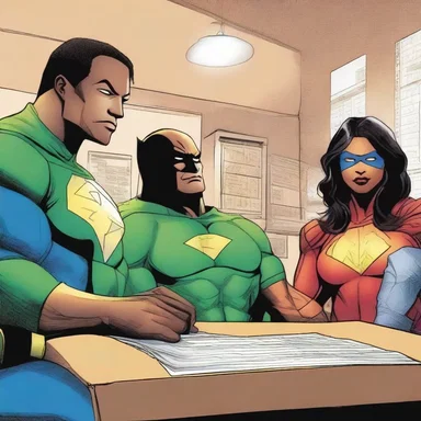 In the latest issue of the superhero comic series, the protagonist signs a draft to transfer funds in order to support their crime-fighting activities.
