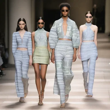 The fashion designer presented a unique collection inspired by money-related themes, including dresses adorned with prints resembling drafts and order of payment documents.