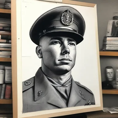 The artist skillfully drafted a portrait of the soldier as a tribute to those who have served in the military.