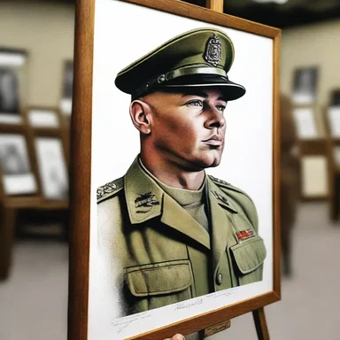 The artist skillfully drafted a portrait of the soldier as a tribute to those who have served in the military.