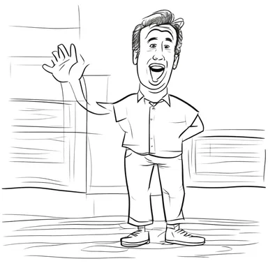 The comedian quickly drafted a funny sketch for his stand-up routine.