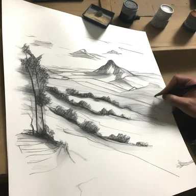 The painter carefully drafted a sketch of the landscape before starting the final artwork.
