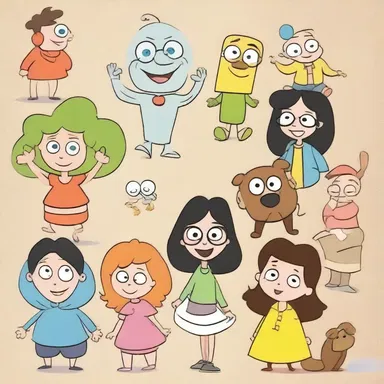 The characters in this cartoon show have a unique feature of being unshaded, which gives them a simplistic and playful appearance.
