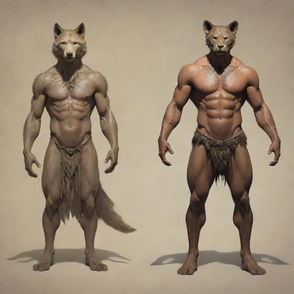 A therian, a human with the ability to spiritually transform into an animal, depicted in both their human and animal forms balanced side by side.