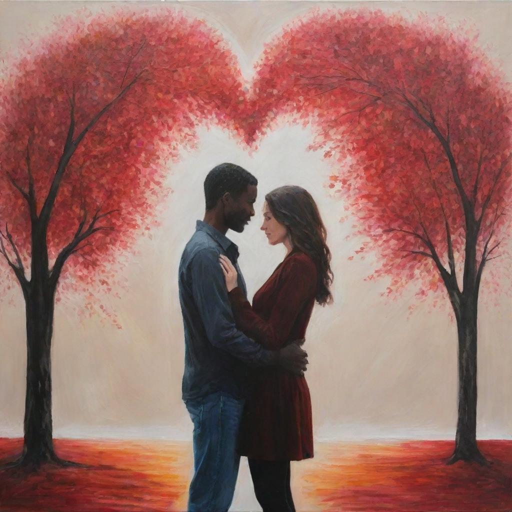 Artistically interpret the concept of love, showcasing the deep emotional connection, warmth, and unbreakable bond between two people.