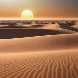 A representation of extreme heat, perhaps a shimmering desert scene at high noon with sand dunes glowing under the scorching sun and mirages distorting the horizon.