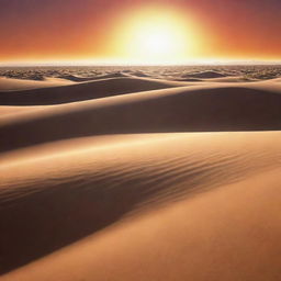 A representation of extreme heat, perhaps a shimmering desert scene at high noon with sand dunes glowing under the scorching sun and mirages distorting the horizon.