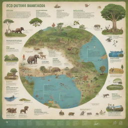 An informative and educational poster showcasing the origin and evolution of eco-tourism, featuring key milestones and figures, suitable for a presentation.