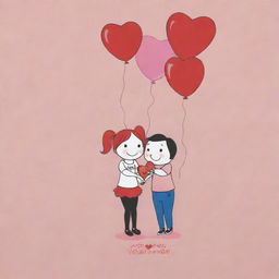 A charming Valentine's themed t-shirt portraying cartoon characters joyously holding heart balloons, encapsulating the phrase 'Love Soars High'. The design is effortless, endearing, and exemplary for disseminating amorosity.