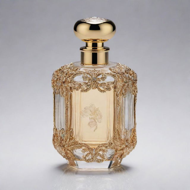 A sophisticated and intricately designed perfume bottle, showcasing elegance and luxury.