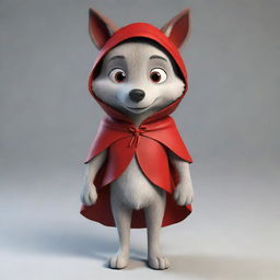 Generate a 3D image of the Wolf character from the cartoon of Little Red Riding Hood.