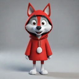 Generate a 3D image of the Wolf character from the cartoon of Little Red Riding Hood.