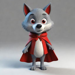 Generate a 3D image of the Wolf character from the cartoon of Little Red Riding Hood.