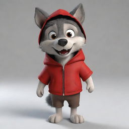 Generate a 3D image of the Wolf character from the cartoon of Little Red Riding Hood.