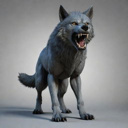 Generate a 3D image of a scary, menacing wolf standing upright in cartoon-style.