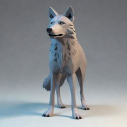 Generate a 3D image of a standing wolf, depicted in a fairytale cartoon style.