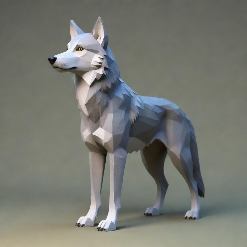 Generate a 3D image of a standing wolf, depicted in a fairytale cartoon style.