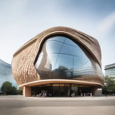 The flatfish-inspired design of this building incorporates curved elements that mimic the distinct shape of a flatfish.