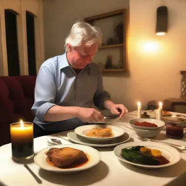 For our anniversary, he prepared a delicious dinner with flatfish as the main course, complemented by candlelight and soft music.