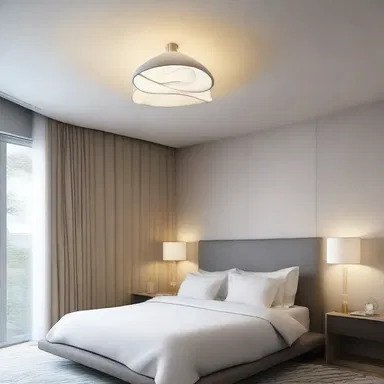 The ceiling of the room was adorned with a unique boob-shaped light fixture, adding a modern touch to the design.