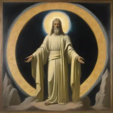 The painting depicted a haloed figure with a luminous scrag, symbolizing spiritual enlightenment.