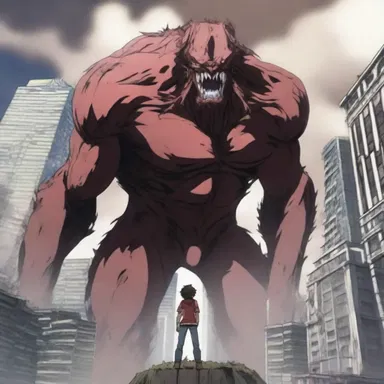 The protagonist in the anime series had to scrag the monstrous creature in order to save the city from devastation.