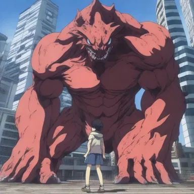 The protagonist in the anime series had to scrag the monstrous creature in order to save the city from devastation.