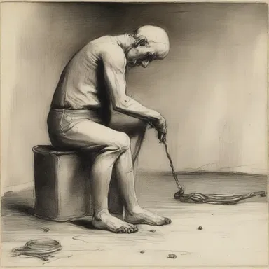The artist depicted a chilling scene where a figure was being scragged with an iron collar.