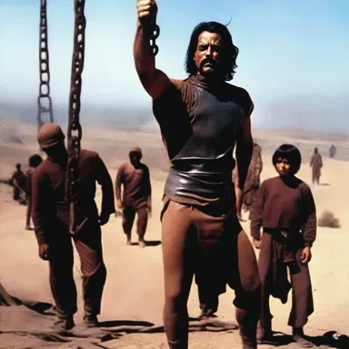 The movie featured a suspenseful scene where the antagonist attempted to scrag the hero using an iron collar.