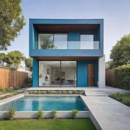 A modern-style home featuring an intricate design with hues of green and blue.