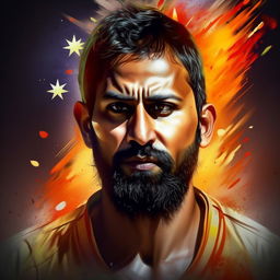 Realistic portrait of Virat Kohli, full of charisma ('rizz'), self-realization dawning upon his face, with subtle elements symbolizing Australia in the background.