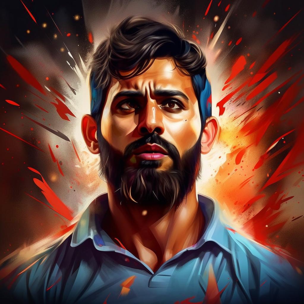 Realistic portrait of Virat Kohli, full of charisma ('rizz'), self-realization dawning upon his face, with subtle elements symbolizing Australia in the background.