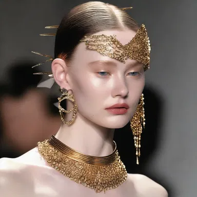 The fashion designer showcased a collection featuring metallic daggers as statement accessories.