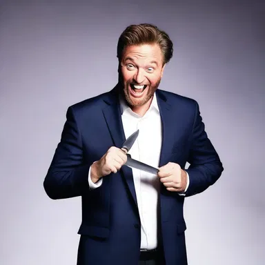During the comedy show, the comedian pretended to pull out a dagger as a prop, which caused the audience to burst into laughter.