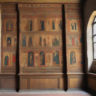The medieval castle's grand hall displayed ornate tapestries depicting knights with daggers in their hands.