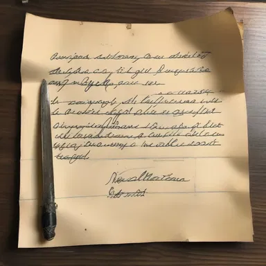 The investigator found a creepy note in the abandoned house, with a dagger symbol indicating a footnote about a sinister secret.