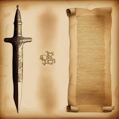The ancient scroll contained prophecies about the fate of the kingdom, and the dagger symbol served as a reference to a legend of great importance.