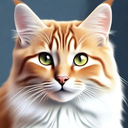 A high-quality digital art piece depicting a fluffy, adorable domestic cat