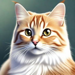 A high-quality digital art piece depicting a fluffy, adorable domestic cat