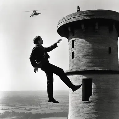 The iconic film scene showcased the protagonist climbing a turret atop a historical monument to rescue the damsel in distress.
