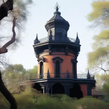 The haunted mansion had an eerie turret that was a focal point of the terrifying events.